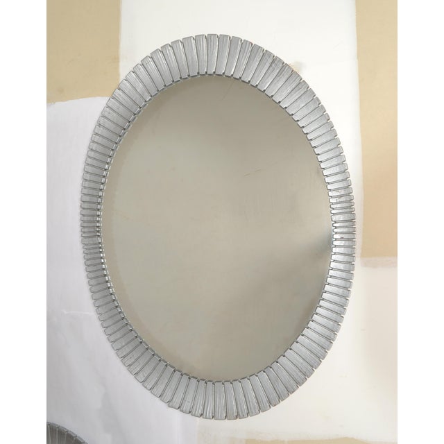1980 Pair Decorative Oval Fluted Silver Sunburst Wall Mirrors Mid-Century Modern For Sale In Miami - Image 6 of 13