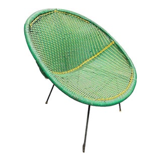 1950s Sam Avedon Styled Iron Outdoor/Patio Saucer Chair W/ Nylon Weaved Seat For Sale