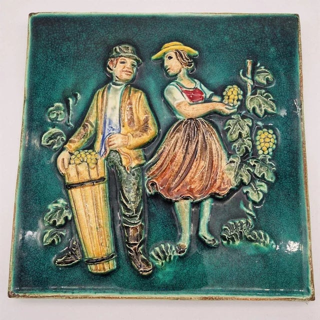Frühling Ceramic Wall Tile by Feisst for Karlsruhe Majolika, 1974 For Sale - Image 6 of 6