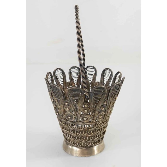 Mid 20th Century Silver Wire Filigree Decorative Basket For Sale - Image 5 of 10