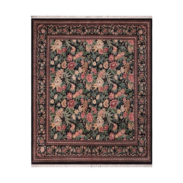 Shabby Chic Square 1990's Pak-Persian Black/Black Wool Rug - 8'2'' X 8'3'' For Sale - Image 9 of 9