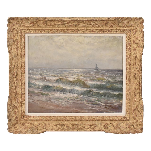 Kees Terlouw, Waves and Sailing Boat, Oil on Canvas, 20th Century, Framed For Sale