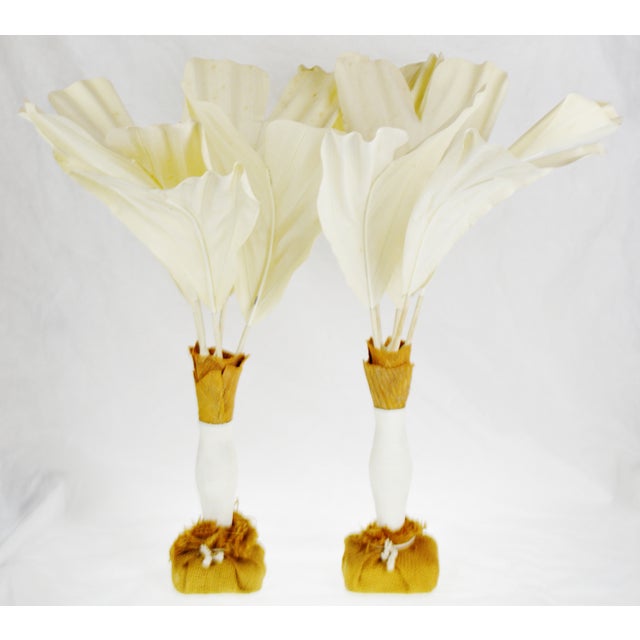 Vintage Burlap & Fabric Palm Tree Table Top Decor a Pair Make Fair