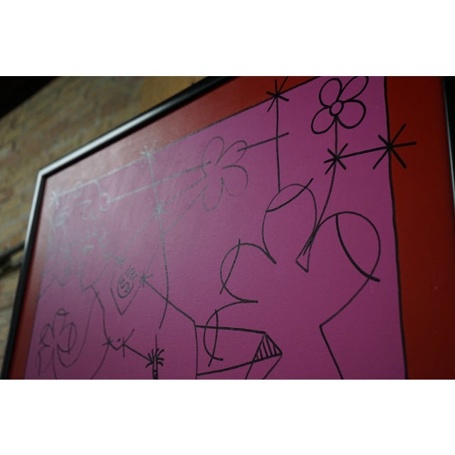 Pop Art Romero Britto Original Painting on Canvas in Pink, Red and Black Dated 1991 For Sale - Image 3 of 5