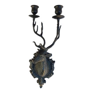 Vintage Bronze Stag Deer Wall Sconce for Candles For Sale
