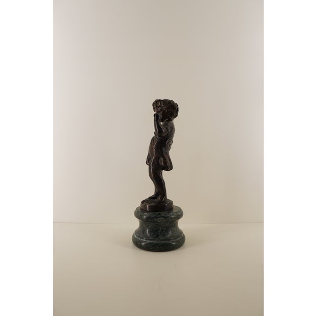 Vintage Bronze Neoclassical Figurine on Green Marble Base For Sale - Image 14 of 15