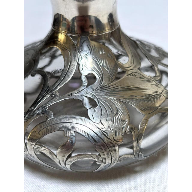 Metal Antique 19th-Century Sterling Silver Overlay Glass Perfume Bottle For Sale - Image 7 of 11