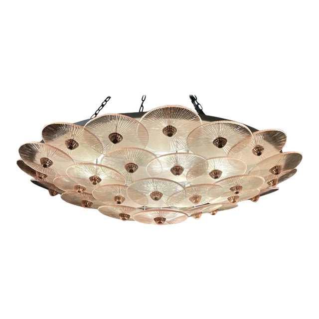Modern Murano Glass Pink Disc Flush Mount Chandelier For Sale