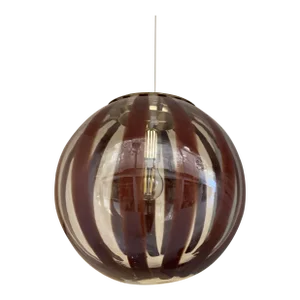 Contemporary Transparent and Brown Sphere Pendant in Murano Glass