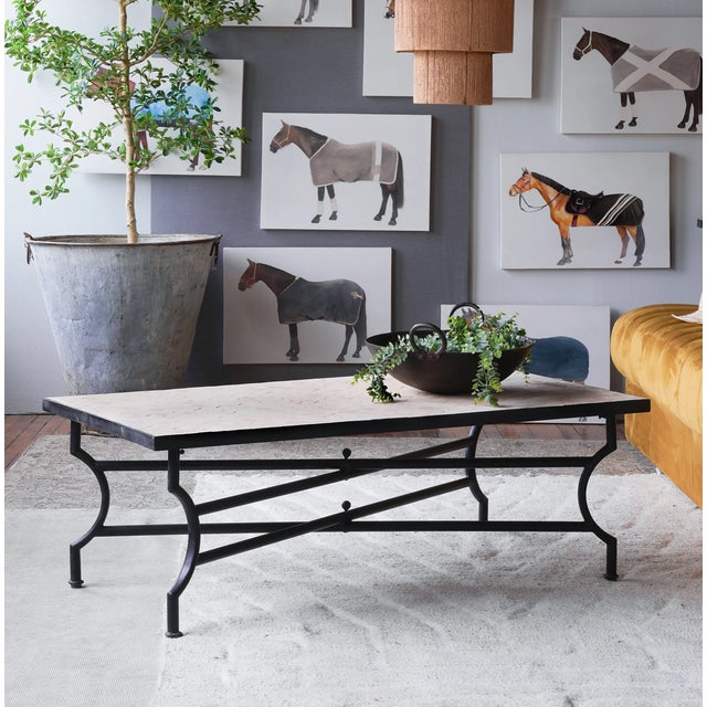 Moroccan Matthew Izzo Home Zellige Rectangle Unglazed Pink Moroccan Tile Coffee Table With Iron X Base For Sale - Image 3 of 7