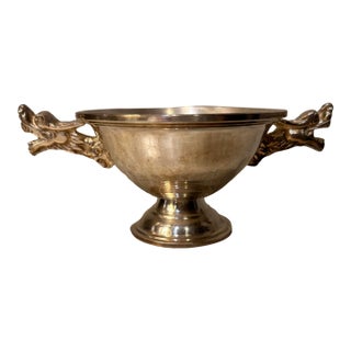 Antique European Silver Plated Pedestal Bowl With Cast Dragon Handles For Sale