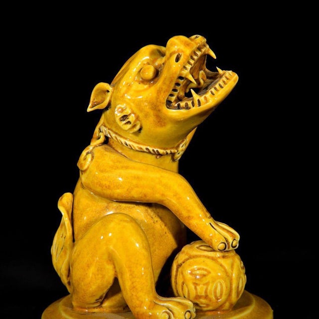 Chinese Yellow Glazed Porcelain Censer / Incense Burner With Foo Dog & Elephant Legs For Sale - Image 9 of 9