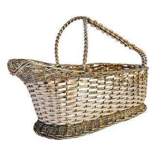 Vintage Woven Silver-Plated Wire Wine Bottle Basket Caddy & Sommelier Basket For Sale