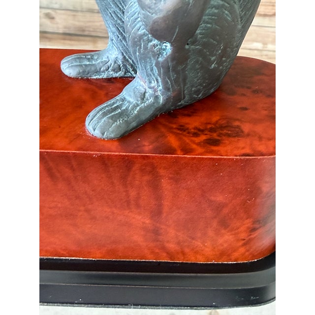 Vintage Maitland-Smith Style Bronze Patina Monkey Bookends on Burl Wood Bases – Pair For Sale - Image 9 of 12
