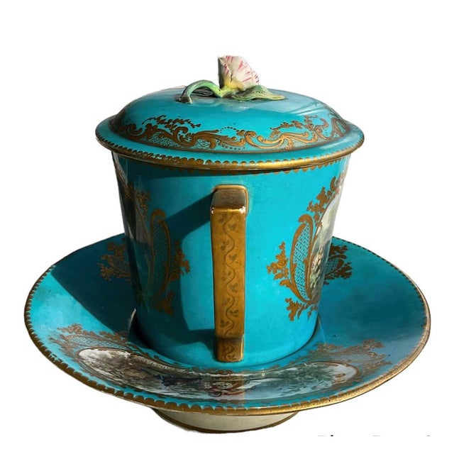 Large Covered Cup and Deep Saucer in Sevres Porcelain, 19th Century, Set of 3 For Sale - Image 11 of 14