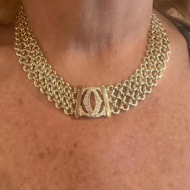 1990s Cartier Penelope Diamond Double C Three Row Yellow Gold Necklace For Sale - Image 17 of 17