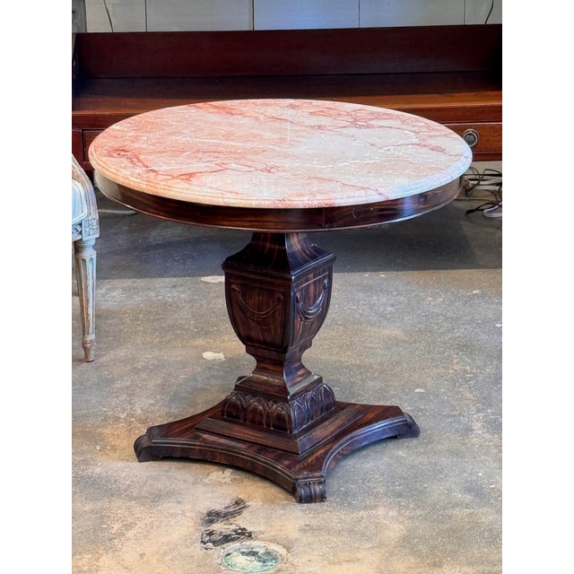 1920s Faux Rosewood Pedestal Table With Marble Top For Sale - Image 4 of 10