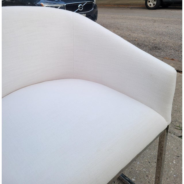 Linen Restoration Hardware Emery Barrelback Slope Arm Chair For Sale - Image 8 of 9