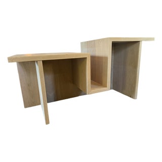 Custom-Made Wooden Minimalist White Oak Side Table & Vinyl Record Player Stand For Sale