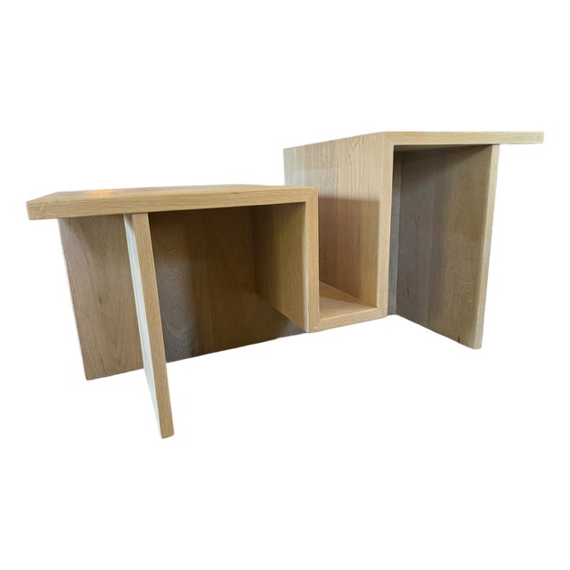 Custom-Made Wooden Minimalist White Oak Side Table & Vinyl Record Player Stand For Sale