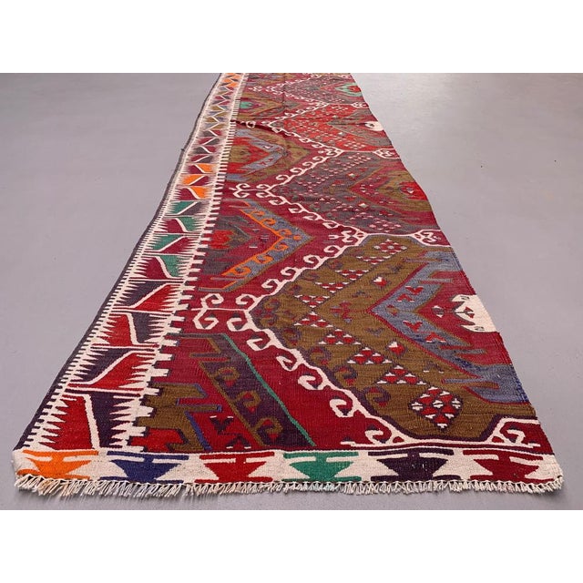 Turkish Narrow Kilim Runner Rug For Sale - Image 3 of 7
