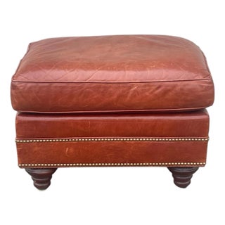 Vintage Hancock & Moore Cognac Brown Leather Ottoman For Sale