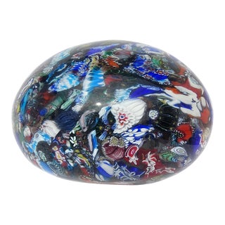 Murano Vintage Scramble Multi Color Millefiori Flowers Italian Art Glass Extra Large Paperweight For Sale