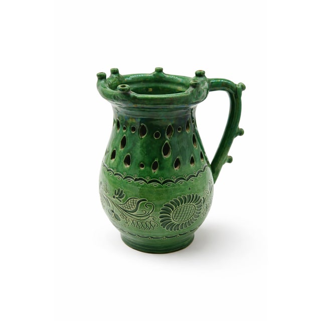 Large Hungarian Green Glazed Folk Art Ceramic Pitcher, 1920s For Sale - Image 11 of 11