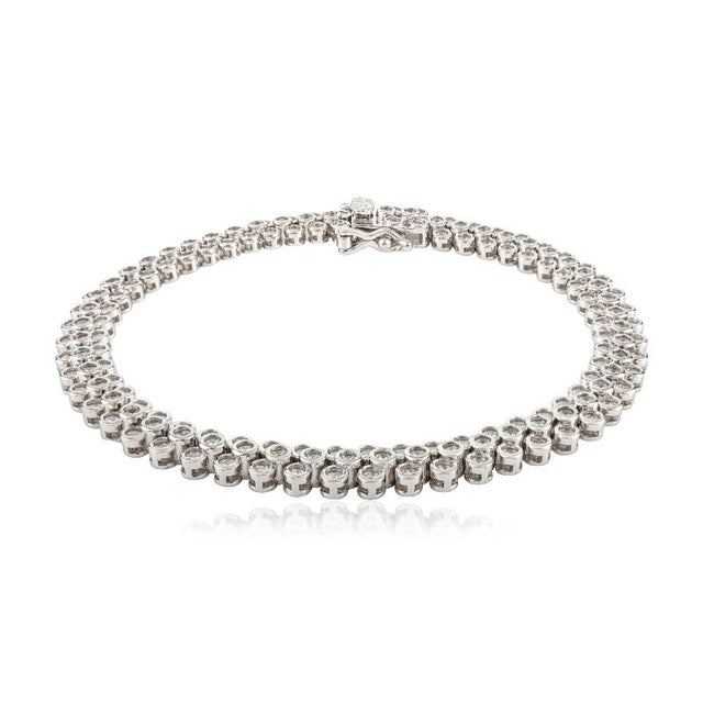 Early 21st Century Navette Art Partywear Silver Tennis Bracelet Featurng Sparkling Cz Diamonds 7 Inches For Sale - Image 5 of 10