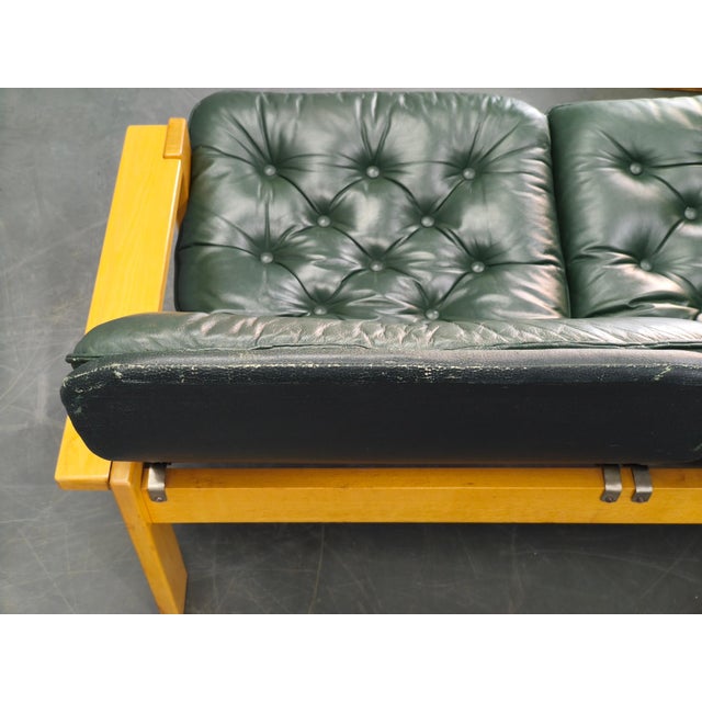 Mid-Century Modern Green Leather Two-Seat Sofa, Czechoslovakia, 1970s For Sale - Image 9 of 15