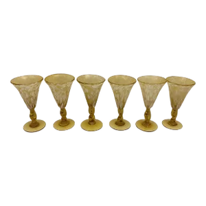 Murano Hand Blown Glass Goblets, Set of 6