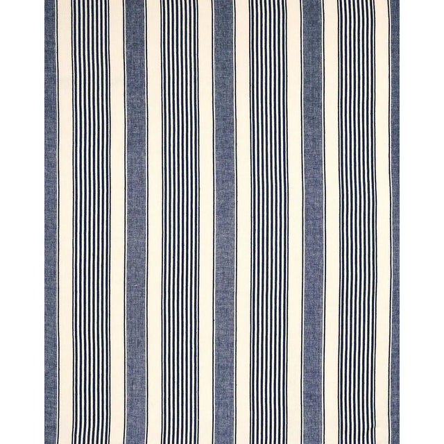 Fresh and beachy, Summerville Linen Stripe alternates large-scale ticking with solid bars and lots of airy negative space....