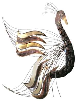 Large Mid-Century American Torch-Cut Metal Bird Of Paradise Wall Sculpture, 1960s