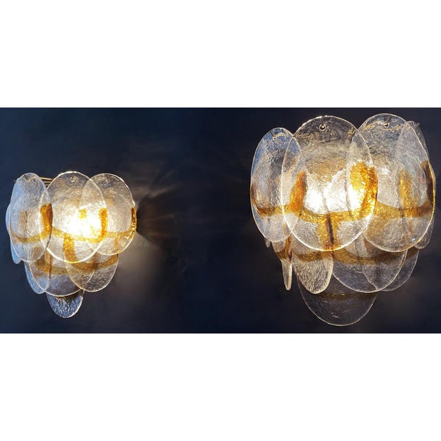 1970s Vintage Italian Murano Wall Lights in Trasparent and Amber Glass, 1970, Set of 2 For Sale - Image 5 of 18
