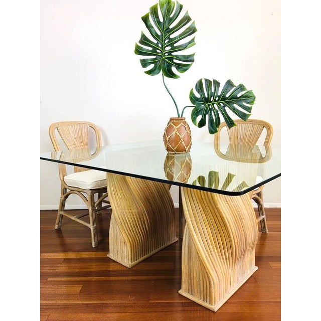 Vintage McGuire Twisted Rattan Double Pedestal Organic Modern Glass Top Dining Table For Sale - Image 10 of 12