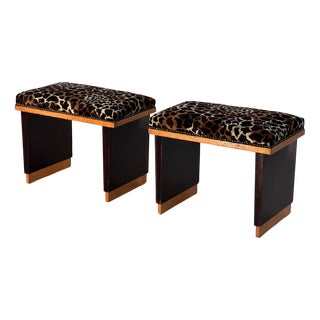 Vintage Art Deco Poufs in Spotted Leo Fabric, 1930s, Set of 2 For Sale