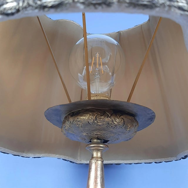 Antique Table Lamp in Wood and Brass, 1890s For Sale - Image 9 of 18