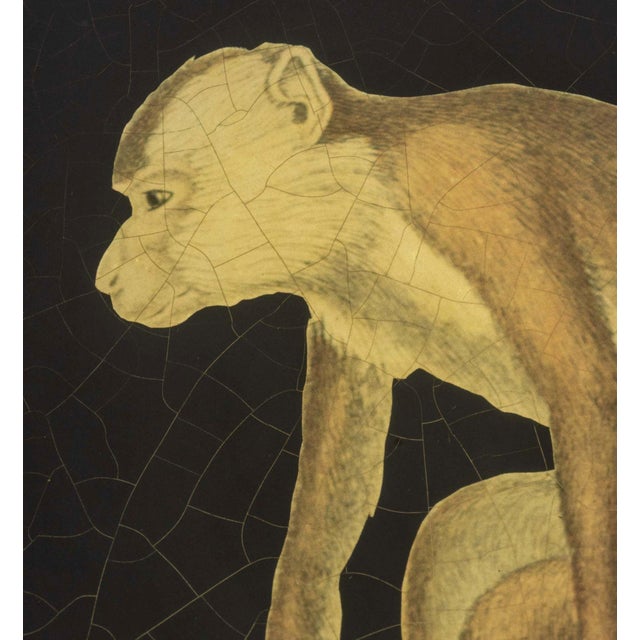 Two Monkey Decoupage Reverse Painted Octagonal Glass Plates For Sale In New York - Image 6 of 8