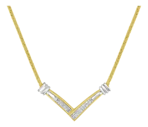 14K Yellow and White Gold 1/4 Cttw Princess Cut Diamond Channel-Set ���V��� Shape 18" Pendant Necklace (H-I Color, SI2-I1 Clarity)