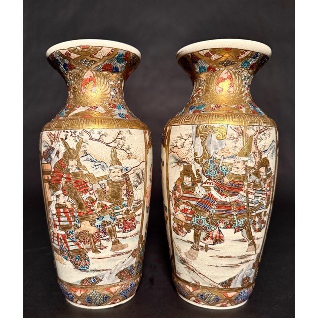 Japanese Late 20th Century Pair Of Japanese Meiji Period Satsuma Vases For Sale - Image 3 of 8