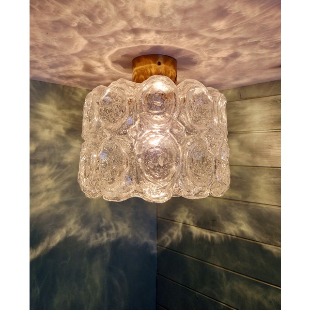 1970s Ceiling Light in Brass and Textured Clear Glass by Helena Tynell for Glashütte Limburg, 1970 For Sale - Image 5 of 16