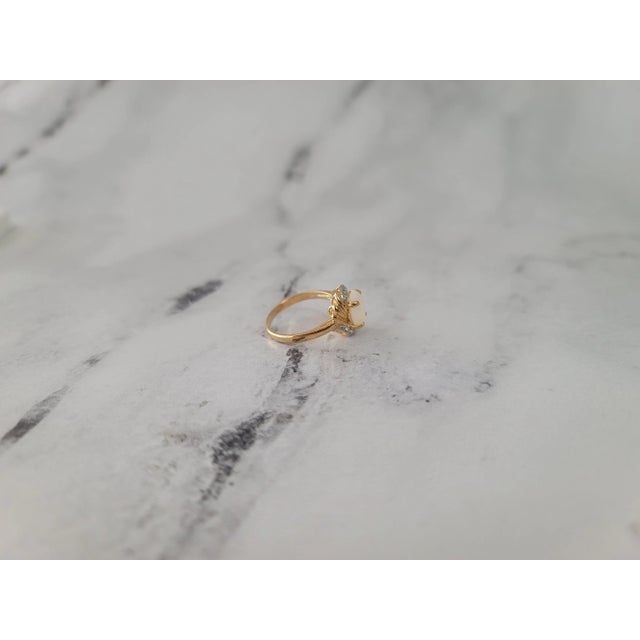 2020s Oval Opal Ring with Diamond Accents 14k Yellow Gold, Size 4 For Sale - Image 5 of 5