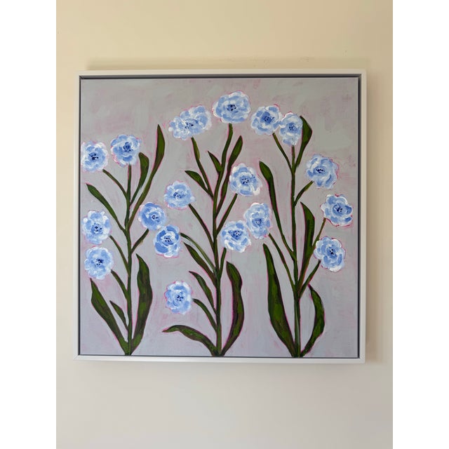 Textile Modern Abstract Folk Art Floral Acrylic Painting, “Morning Glory,” Framed, Signed, Dated For Sale - Image 7 of 7