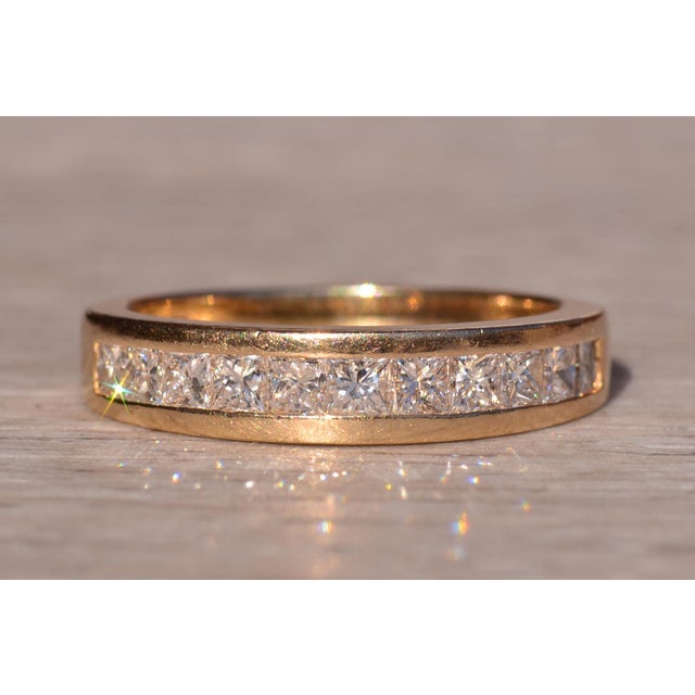 Contemporary The 153rd Street: Channel Set Princess Cut Diamond Band in Yellow Gold For Sale - Image 3 of 10