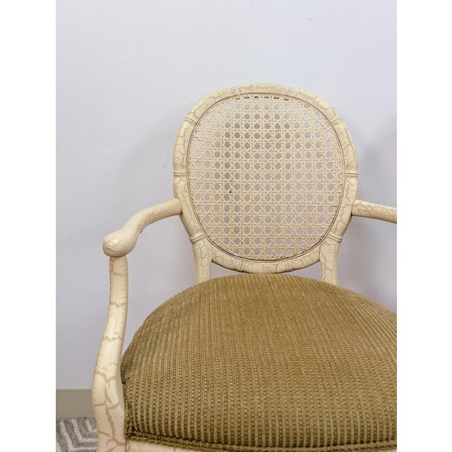 Beige Set of 6 Vintage Cane Dining Chairs Coastal Chic W/ Captains Chairs Hollywood For Sale - Image 8 of 16
