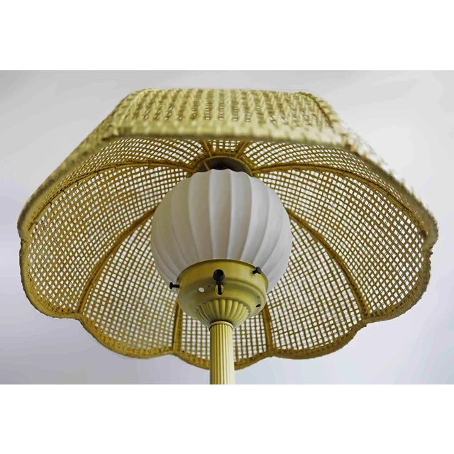 Vintage Table Lamp Mid Century Modern Metal With Wicker Shade For Sale - Image 4 of 5