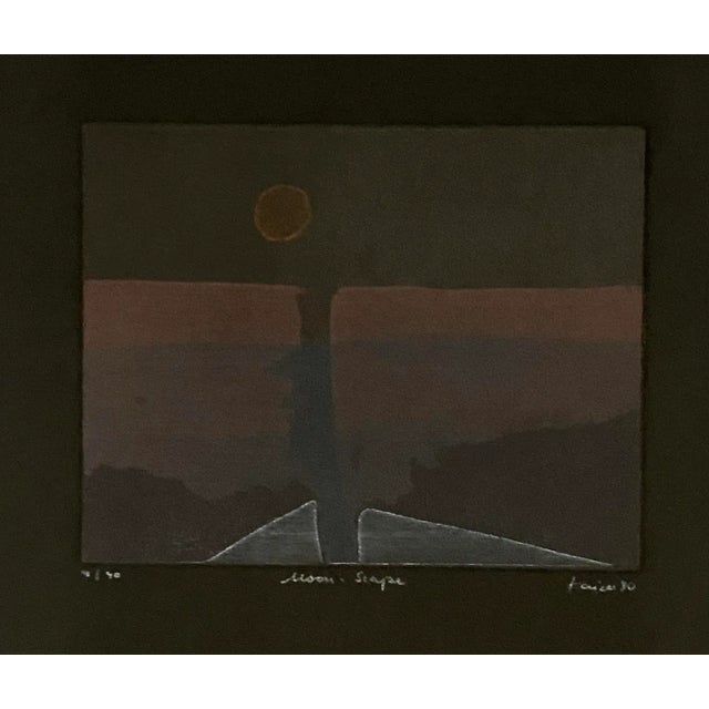 Modern 1980 Moonscape Color Etching on Black Paper For Sale - Image 3 of 3