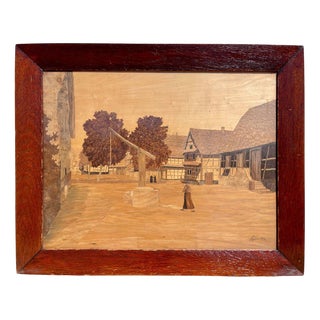 Charles Spindler, Alsatian Village, Marquetry Panel, Framed For Sale