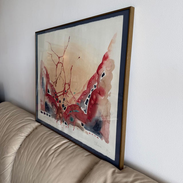 Abstract 1970sDynamic Abstract Watercolor by French Artist, Marie Luare-Ilie For Sale - Image 3 of 12