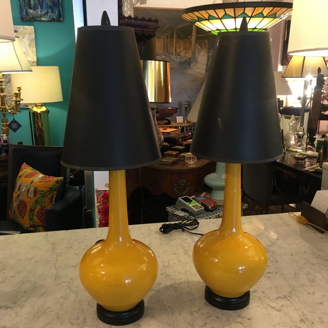 Yellow Yellow Ceramic Table Lamps a Pair For Sale - Image 8 of 8